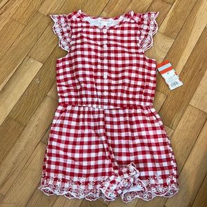 Cat and Jack Toddler Gingham Romper. Size 3T. NWT. Red/white.